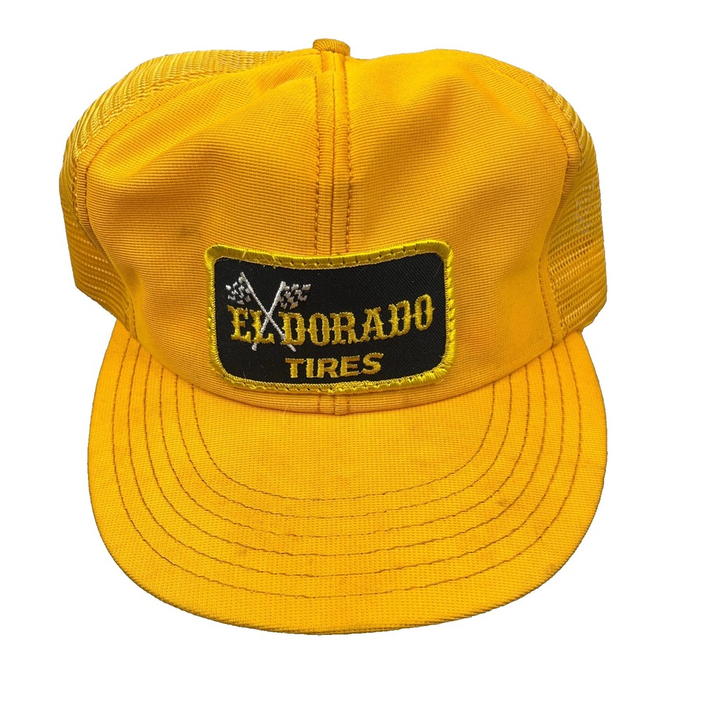 Vintage El Dorado Tires Trucker Hat Cap 80s 90s Made In USA Patch Yellow Racing